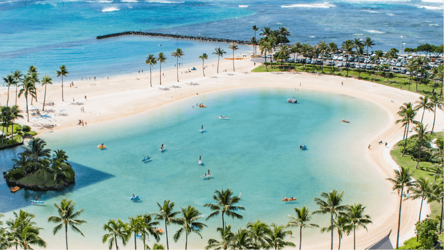 Beachside hotel view with ocean scenery